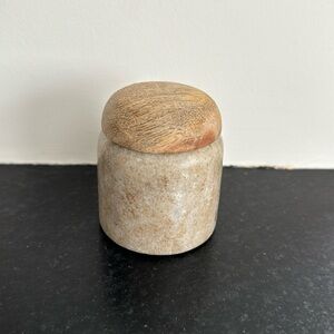 Marble small salt canister with wood lid